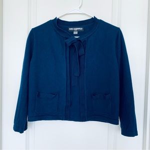 KARL LAGERFELD Paris Tie Collar Cardigan Sweater Navy Blue Size M